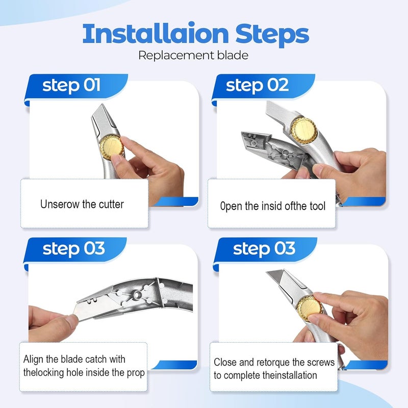 lizenoz 10 Pcs Silver Fixed Blade Roofing Knife Utility Knife with 3 functions for 30 blades Box Cutter with Holster Belt Clip Roofing Tools for Carpet, Outdoor Indoor Construction Marking - Image 4